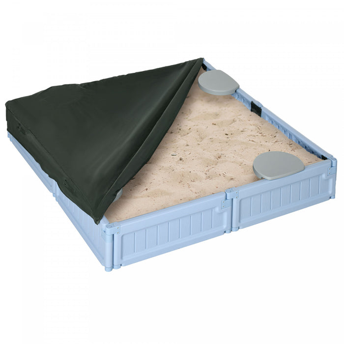 Bac A Sable Exterieur Pour Enfants, Avec Auvent Oxford Impermeable, Doublure De Fond En Tissu, Jeu Pour Enfants De 3 A 12 Ans, Jardin, Bleu Clair