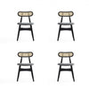 Chaise de salle a manger Colbert Industry Chic a dossier cannage en bois et assise rembourree, noir et gris - Lot de 4