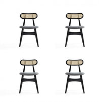  Chaise de salle a manger Colbert Industry Chic a dossier cannage en bois et assise rembourree, noir et gris - Lot de 4