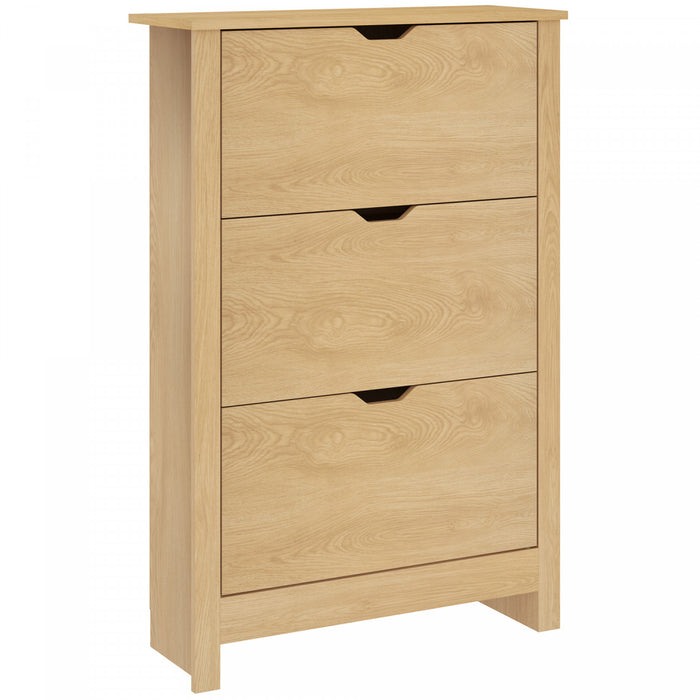 HOMCOM Meuble a chaussures etroit avec 3 tiroirs basculants et etageres ajustables, bois naturel