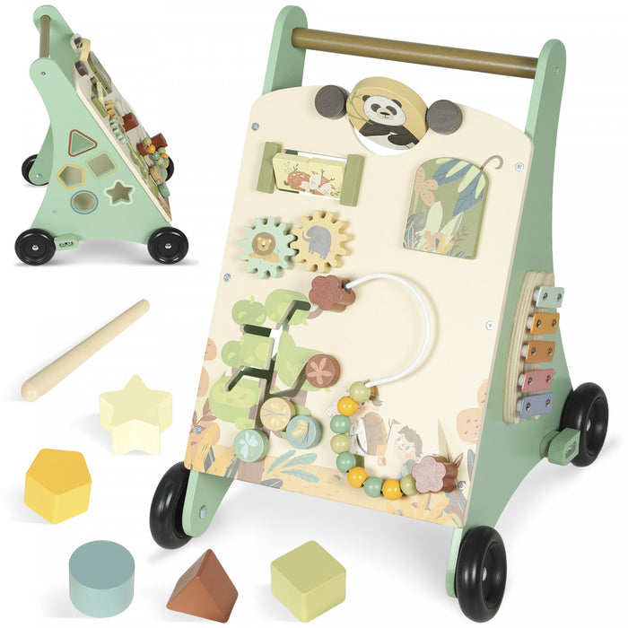 Qaba Trotteur en Bois, Jouets a Pousser avec Controle de la Vitesse, Centre d'Apprentissage Montessori avec Xylophone, Engrenages et Labyrinthe de Perles de Plus de 18 Mois, Vert