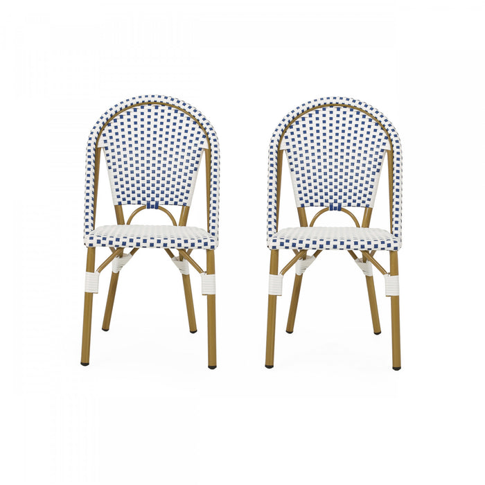 Chaises de bistrot francaises Julien en rotin synthetique et aluminium, lot de 2 - bleu et blanc