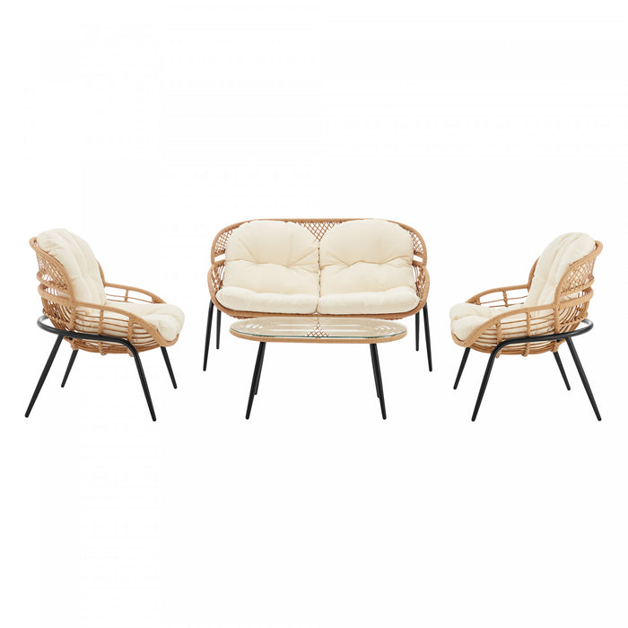 Ensemble de conversation moderne Pine 4 pieces en creme