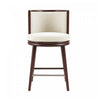 Tabouret de comptoir moderne en bois avec revetement en tissu creme Evalyn
