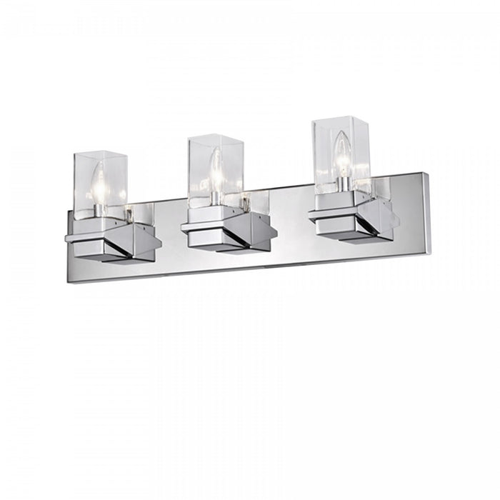 Lumière de coiffeuse Veronica de Dainolite en verre transparent, fini chromé poli et 3 ampoules