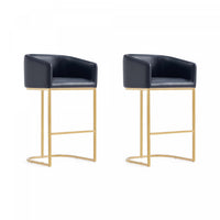 Tabouret de bar rembourre en metal noir style mid-century modern Louvre - Lot de 2