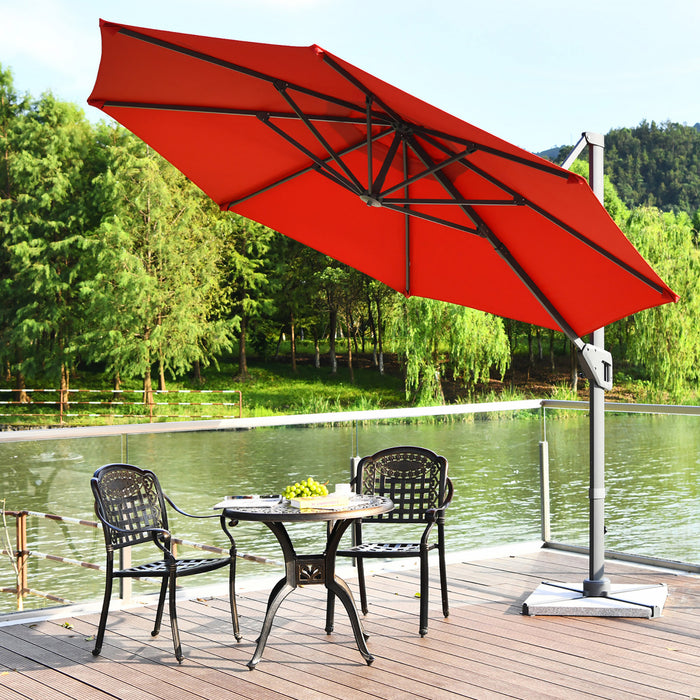 Costway Parasol deporte 11ft pour terrasse a rotation cantilever, aluminium, inclinable, base croisee, orange