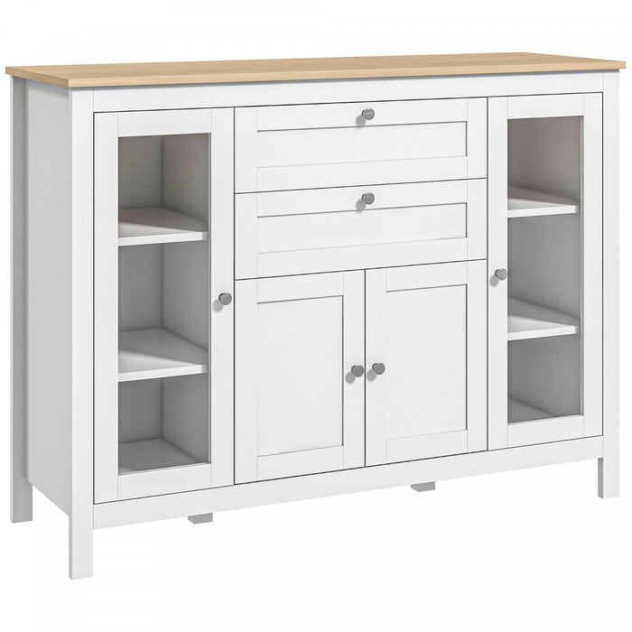 HOMCOM Buffet 2 Tiroirs 3 Armoires de Rangement Blanc
