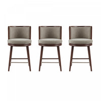 Tabouret de comptoir moderne en bois avec revetement en tissu, modele Evalyn, coloris colombe - Lot de 3