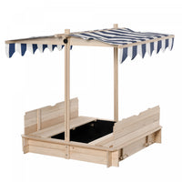 Bac A Sable Carre En Bois Pour Enfants Station De Jeu En Plein Air Auvent Reglable Banquette Convert