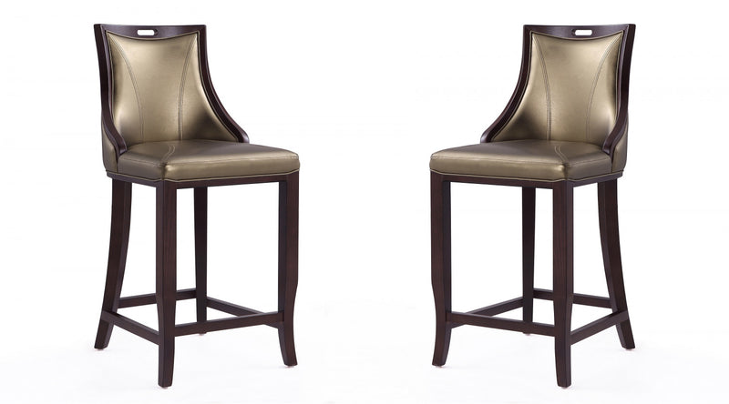 Tabouret de bar en bois traditionnel Emperor avec assise rembourree, bronze - Lot de 2