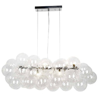 Luminaire suspendu horizontal Comet de Dainolite en verre transparent, avec fini chromé poli et 10 ampoules