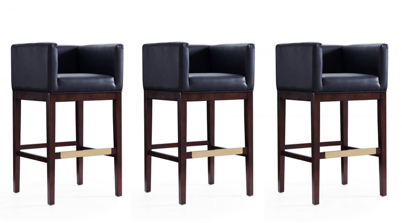 Tabouret de bar Kingsley style milieu du siecle en bois et tissu noir - Lot de 3