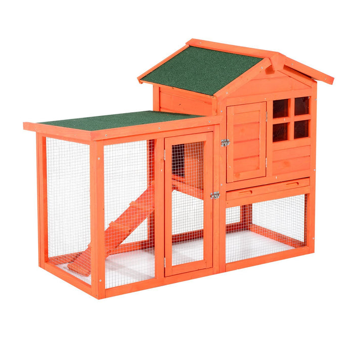 Pawhut 121,9 X 61 X 91,4 Cm De Luxe Clapier Etanche En Bois Pour Lapin Cage Pour Petits Animaux Avec Echelle Et Enclos
