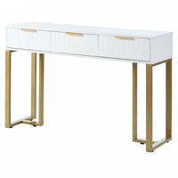 Horizon Table Console Moderne avec Tiroirs Geometriques et Cadre Dore, Blanc/Or
