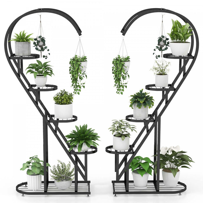 Costway 5 Etagere En Forme De Cœur Avec Crochet Suspendu Pour Plusieurs Plantes Noir