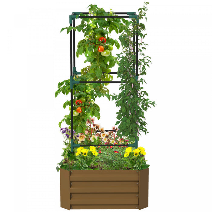 Outsunny Lit De Jardin Sureleve Galvanise Avec Cage En Treillis, Marron