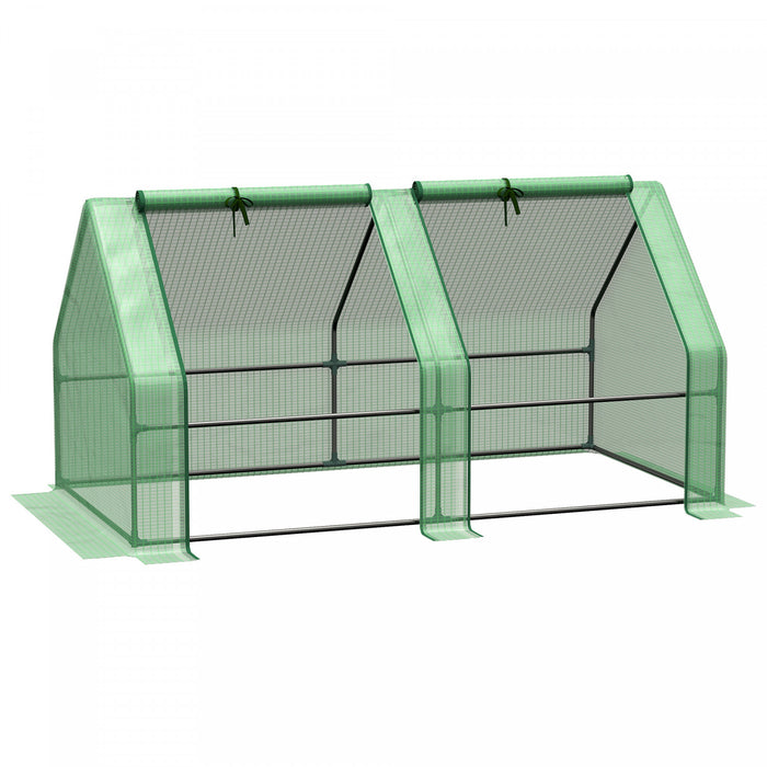Outsunny Mini Serre De Jardin Serre A Tomates 180l X 90l X 90h Cm Acier Pe Haute Densite 140 G/mĠ Anti-uv 2 Fenetres Avec Zip Enroulables Vert