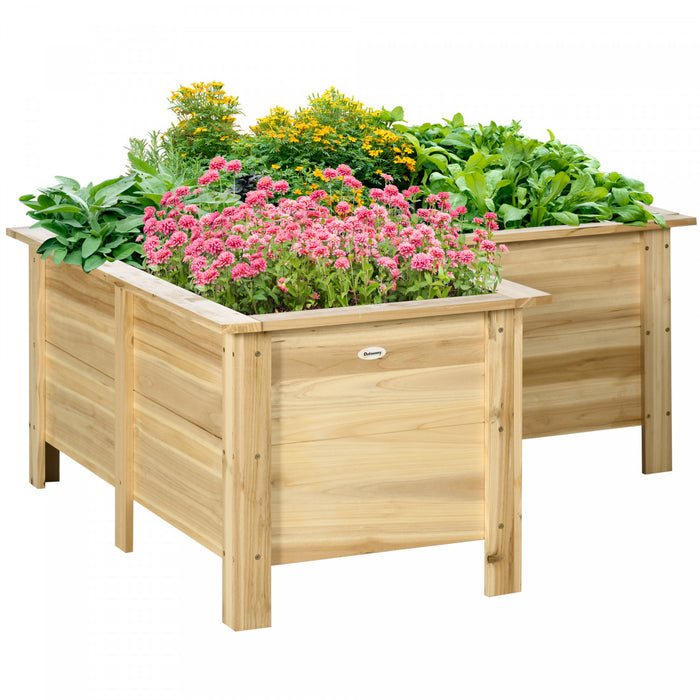 Outsunny Jardiniere Surelevee En Bois Pour L'exterieur, Avec Pieds, Pour Les Legumes, Les Fleurs Et Les Herbes, En Forme De L, Naturel