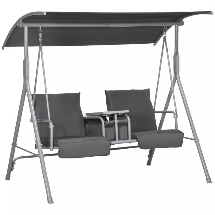 Outsunny Double Balancoire D'exterieur Pour 2 Pers Avec Table, Gris