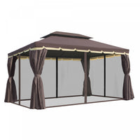 Outsunny 10 X 13pi Cadre En Aluminium Gazebo Canopee Abri De Jardin A Deux Niveaux Avec Filet Et Rid