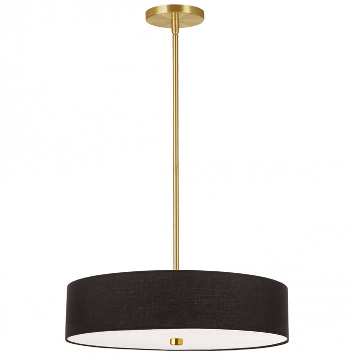 Luminaire suspendu Everly de Dainolite avec abat-jour noir, fini laiton vieilli et 4 ampoules