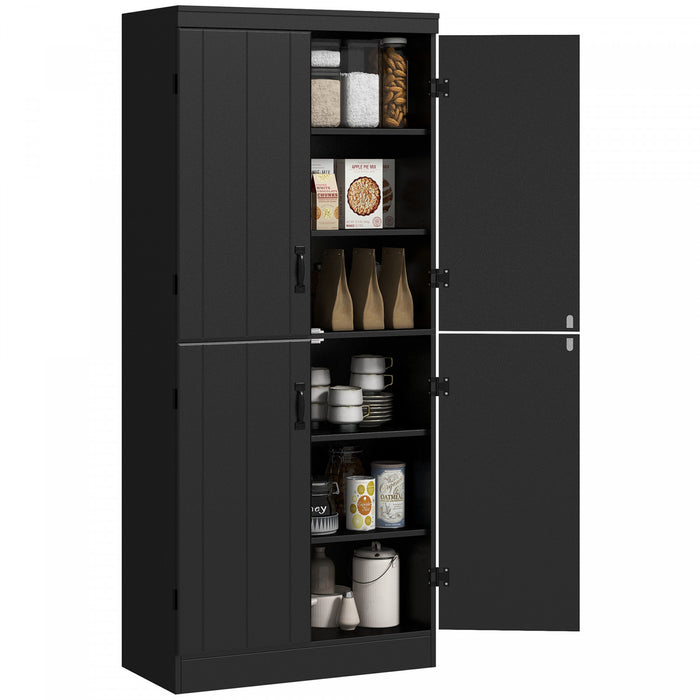 HOMCOM Armoire de cuisine, garde-manger, 6 niveaux avec 4 portes, noir