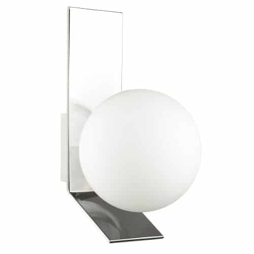 Grande applique murale Valemont de Dainolite en verre blanc opale, avec fini chromé poli et 1 ampoule