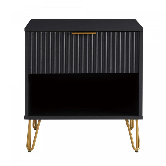 Table de nuit moderne Dumbo 20\" a cannelures noire (1 tiroir)