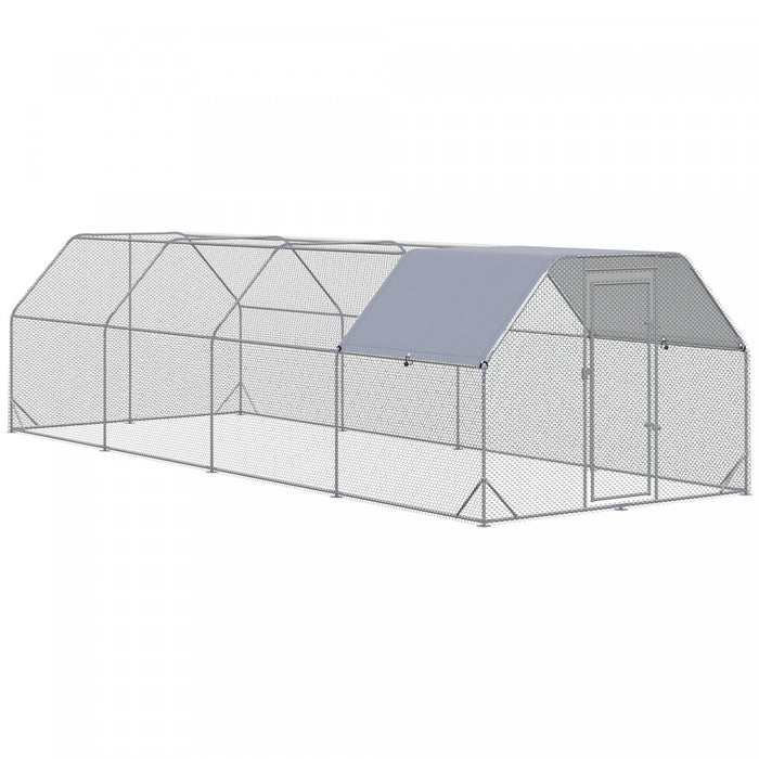 Pawhut Poulailler En Metal Pour 20 A 25 Poulets, Enclos A Poules D'exterieur Avec Couverture Pour Ferme De Jardin, 24.9' X 9.2' X 6.4'