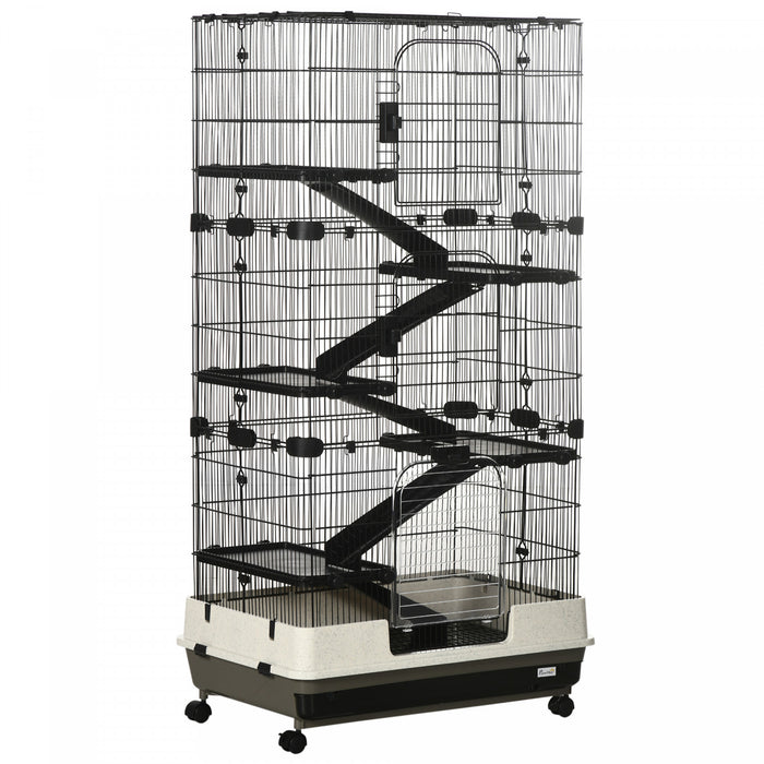 Pawhut Plate-forme Roulante A 5 Niveaux Pour Petits Animaux Cage A Lapins Maison De Jeu Pour Animaux De Compagnie Avec Plate-forme, Rampe, Plateau Amovible. 4 Roues Universelles (noir)