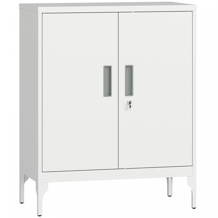 HOMCOM Armoire de rangement metallique avec serrure, armoire en acier Blanc