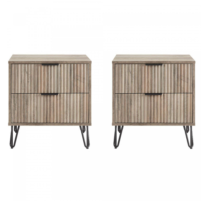 Table de nuit moderne Dumbo 20\" a cannelures en gris rustique (2 tiroirs) - Lot de 2