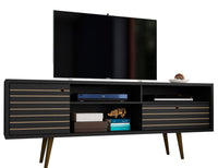 Meuble pour téléviseur Liberty de Manhattan Comfort de 70,86 po de style moderne du milieu du 20e siècle avec 4 espaces tablette et 1 tiroir - noir