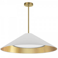 Luminaire suspendu Padme de Dainolite avec abat-jour blanc et doré, fini laiton vieilli et ampoule de 30 W