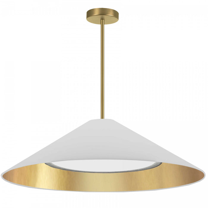 Luminaire suspendu Padme de Dainolite avec abat-jour blanc et doré, fini laiton vieilli et ampoule de 30 W