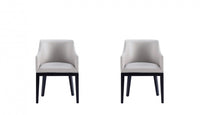 Fauteuil en bois moderne Gansevoort en cuir vegetalien gris clair - Lot de 2