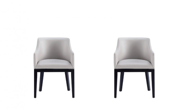 Fauteuil en bois moderne Gansevoort en cuir vegetalien gris clair - Lot de 2