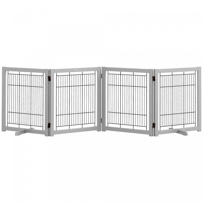 Pawhut Barriere De Chien En Bois Pliable Pour Chiens, 4 Panneaux Avec Pieds De Support, Barriere De Securite Autoportante Pour Porte De Maison, Escaliers, Gris Clair