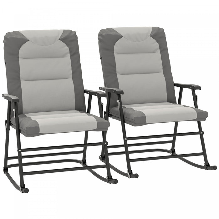 Outsunny Ensemble De 2 Chaises A Bascule Pliables Pour Patio, Gris Clair