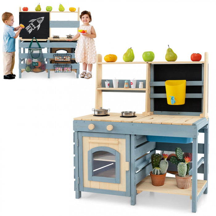 Costway 2-en-1 Cuisine De Boue Exterieure Avec Robinet Et Evier Amovible Paniers Metalliques Sac De Stockage