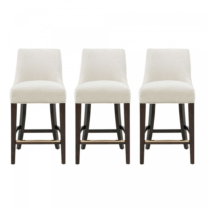 Tabouret de comptoir moderne en bois avec chenille Beever, creme - Lot de 3