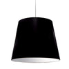 Grand luminaire suspendu de Dainolite avec très grand abat-jour cylindrique noir et argenté, et 1 ampoule