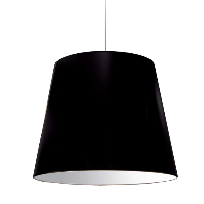 Grand luminaire suspendu de Dainolite avec très grand abat-jour cylindrique noir et argenté, et 1 ampoule