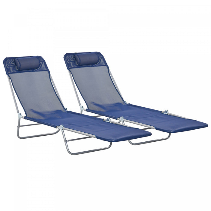 Outsunny Chaise Longue 2 Pcs, Chaises De Piscine Inclinables, Bleu Fonce