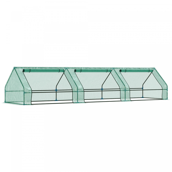 Outsunny 158\" X 39\" X 32\" Serre A Plantes Portable Tunnel De Fleurs De Graines De Jardin En Pleine Croissance Tente A 3 Grandes Portes Coulissantes A Glissiere Pour Jardiniere De Jardinage, Vert