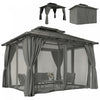 Outsunny Pavillon 3 x 3,6 m, Toit Rigide Double avec Rideaux, Noir