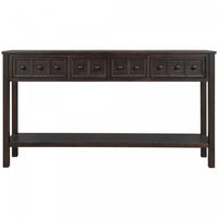 Table Console Michael En Bois Massif Pour Entree Avec Tiroirs De Rangement Et Etagere Inferieure - Marron