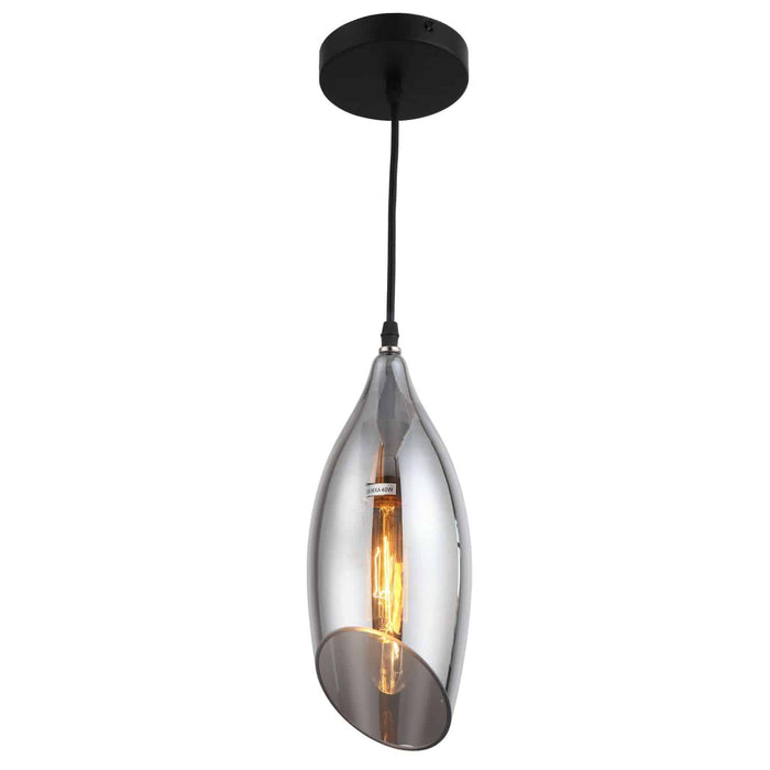 Luminaire suspendu Abba de Dainolite en verre fumé, avec fini noir et 1 ampoule