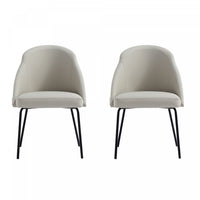 Chaise de salle a manger moderne Gracie en cuir vegetalien et metal, gris pierre et noir - Lot de 2